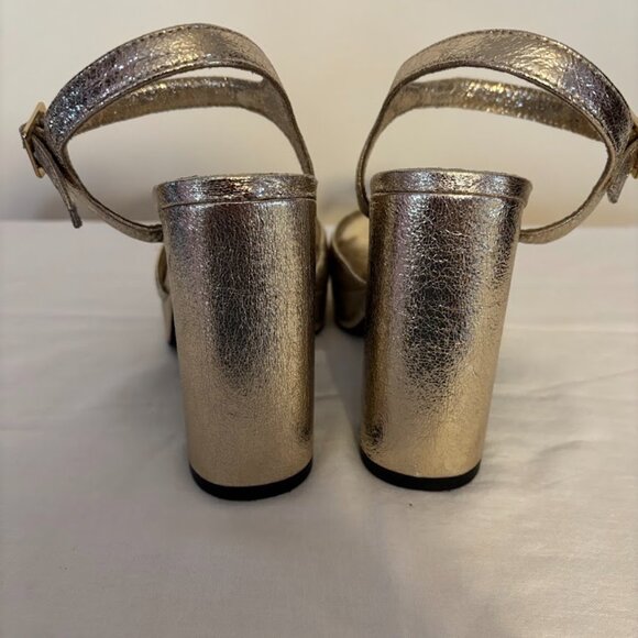 ZARA Gold Metallic Platform Heeled Shoes - Size EU 38-US 7.5 - Picture 2 of 11